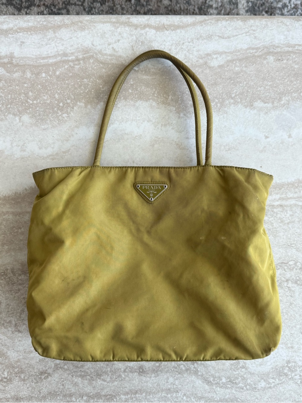 Prada Olive Nylon Tote with Triangle Logo